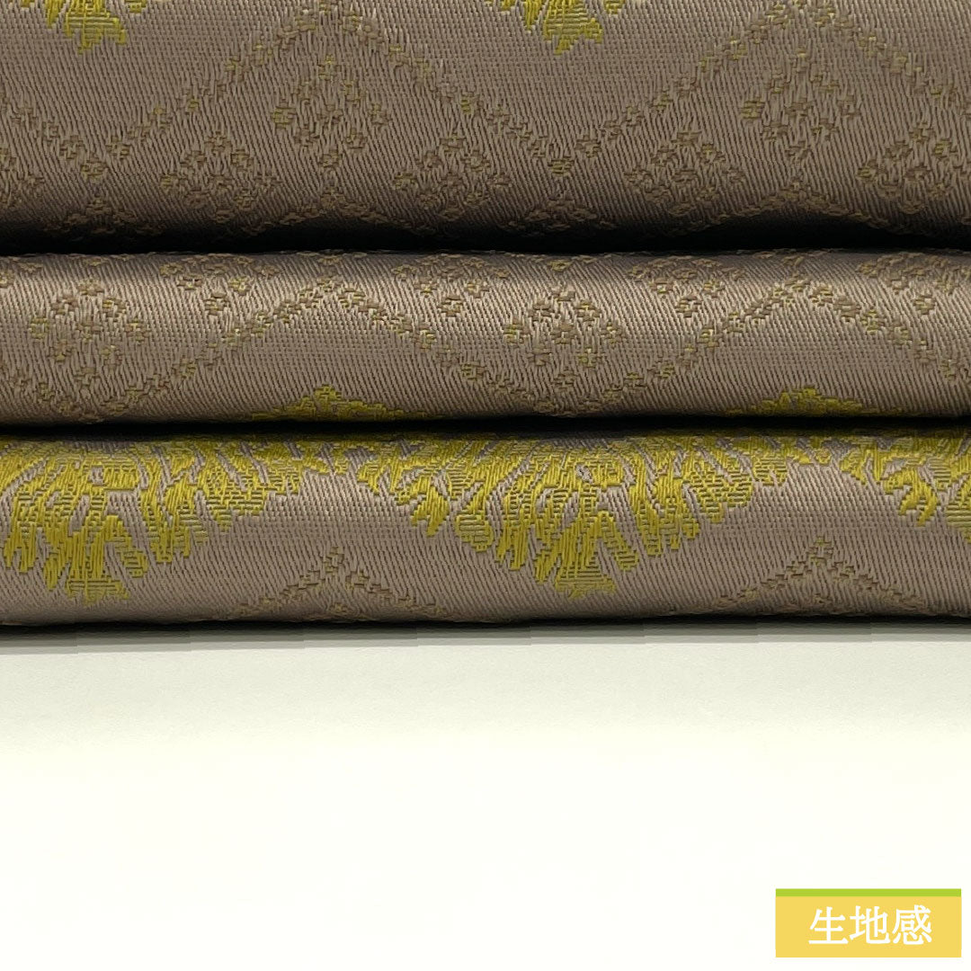 (New) Half-width obi, polyester, NEW rank, dark olive gray, brownish red, zigzag pattern, abstract floral pattern, reversible, obi length 400cm, brown color scheme 1125002571414