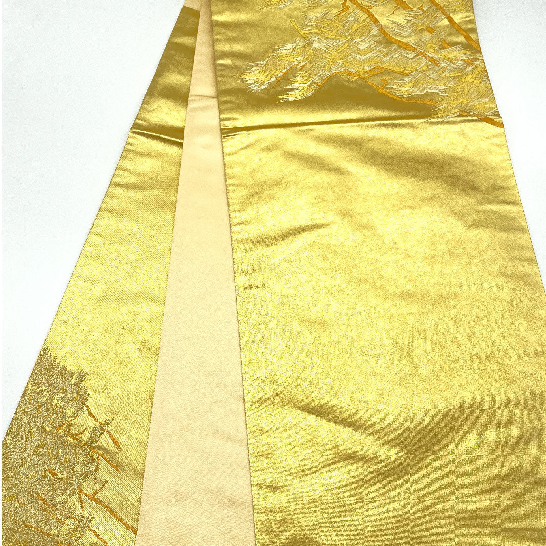 袋帯 引箔 松 本金箔 帯丈440cm 正絹 Aランク ポイント柄 フォーマル 金系 1123005063321