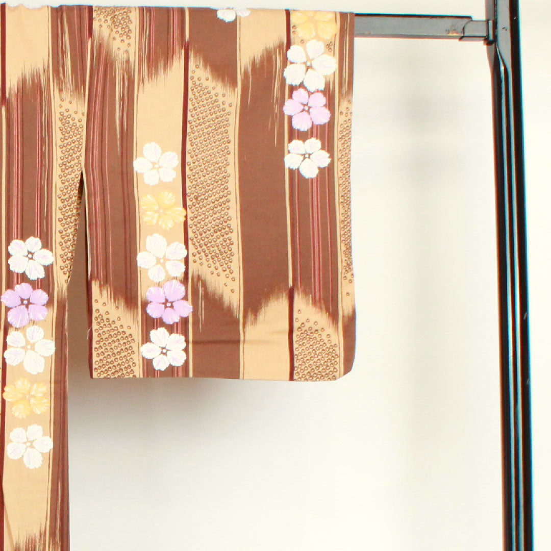 浴衣 抽象模様 木綿 Bランク 単衣 身丈161.5cm 裄丈66.5cm 茶系 1118001054414