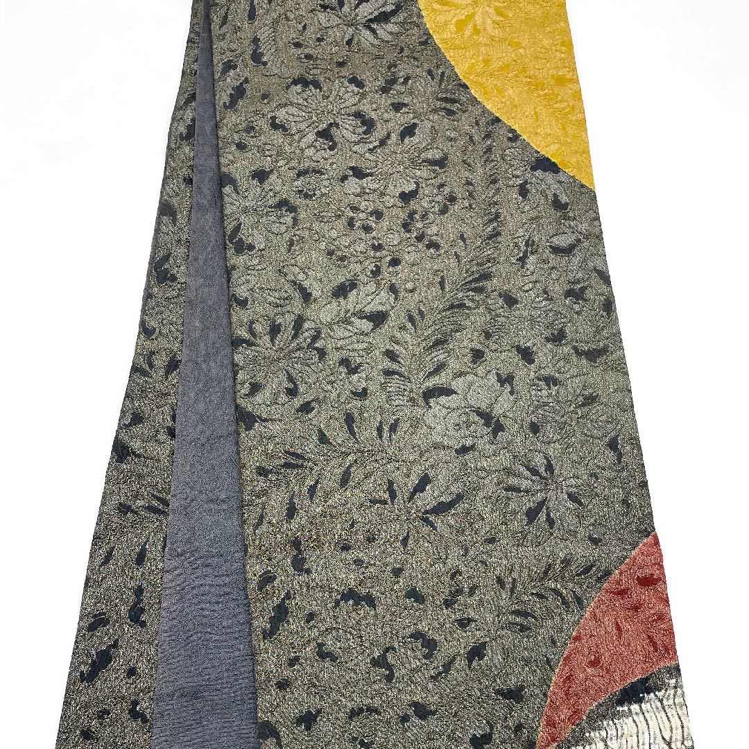 Fukuro obi (bag sash) in ink color, geometric pattern, treasure-filled, obi length 446cm, pure silk, A rank, six-pass, semi-formal, gradation style, 1123008673399