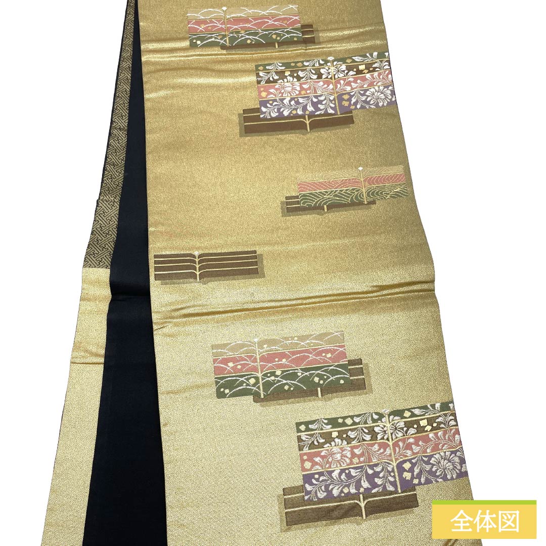 袋帯 正絹 Aランク 金色(きんいろ) 抽象模様 優美 入卒式 帯丈428cm 六通 セミフォーマル 金系 1123018543321