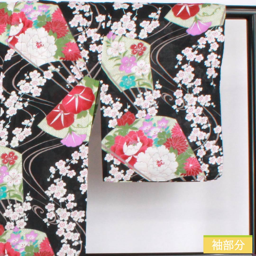 浴衣 木綿 身丈167cm 裄丈64cm Sランク 単衣 黒系 竪絽(たてろ) 総花 扇面 1118006262510