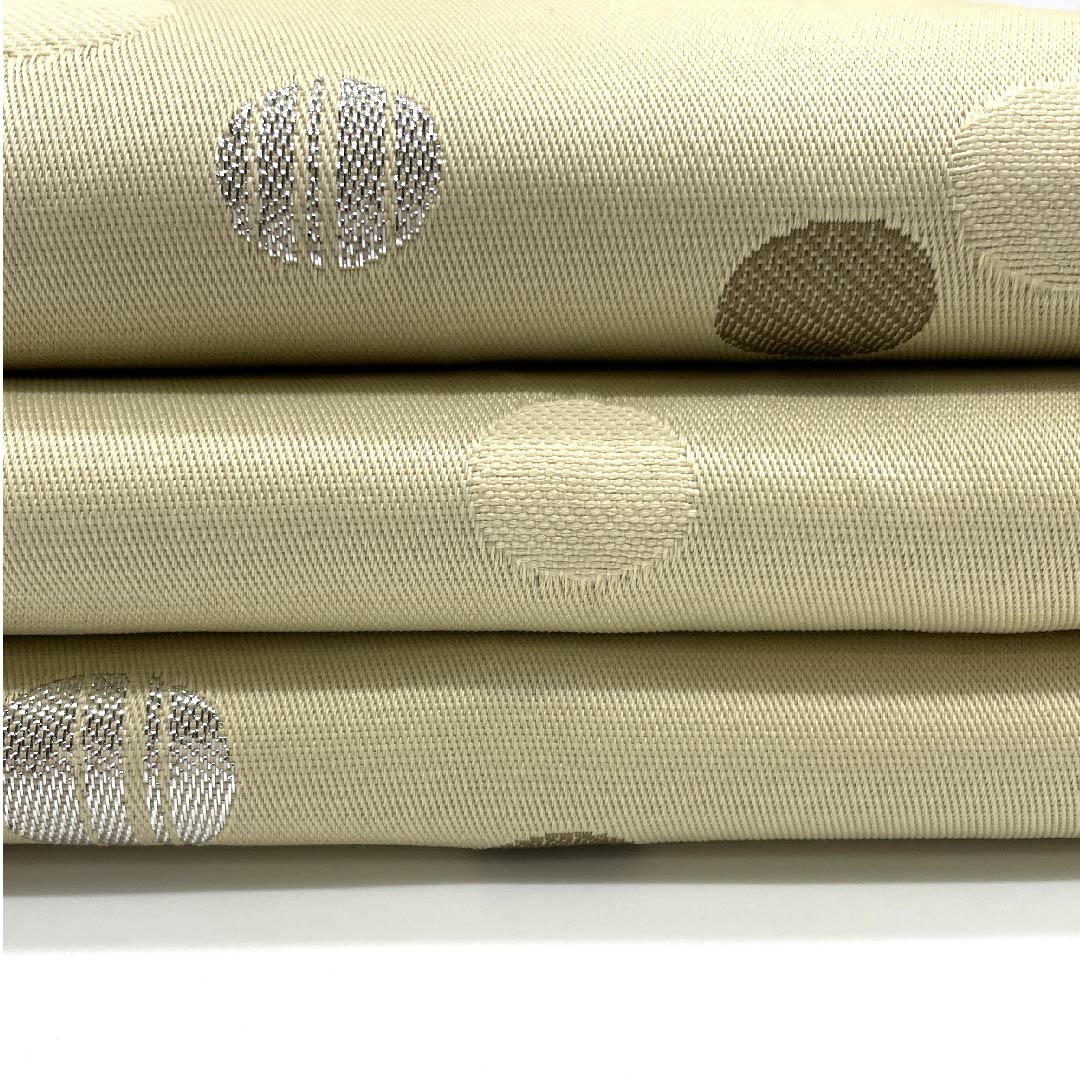 半幅帯 ポリエステル 蕎麦切色(そばきりいろ) 消墨色(けしずみいろ) 七宝 ドット モダン ニュートラルカラー 帯丈396cm ベージュ系 Sランク 1125001262325