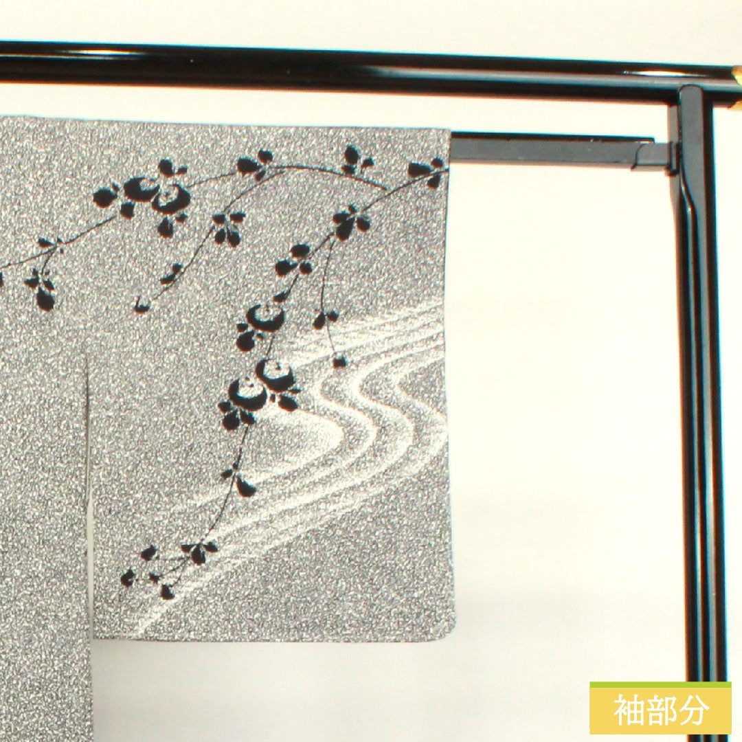 Homongi, pure silk, lined, length 159cm, sleeve length 64cm, Kawamura Kyutaro, tataki-dyed, with basting thread, unused, S rank, black, 1112003312310