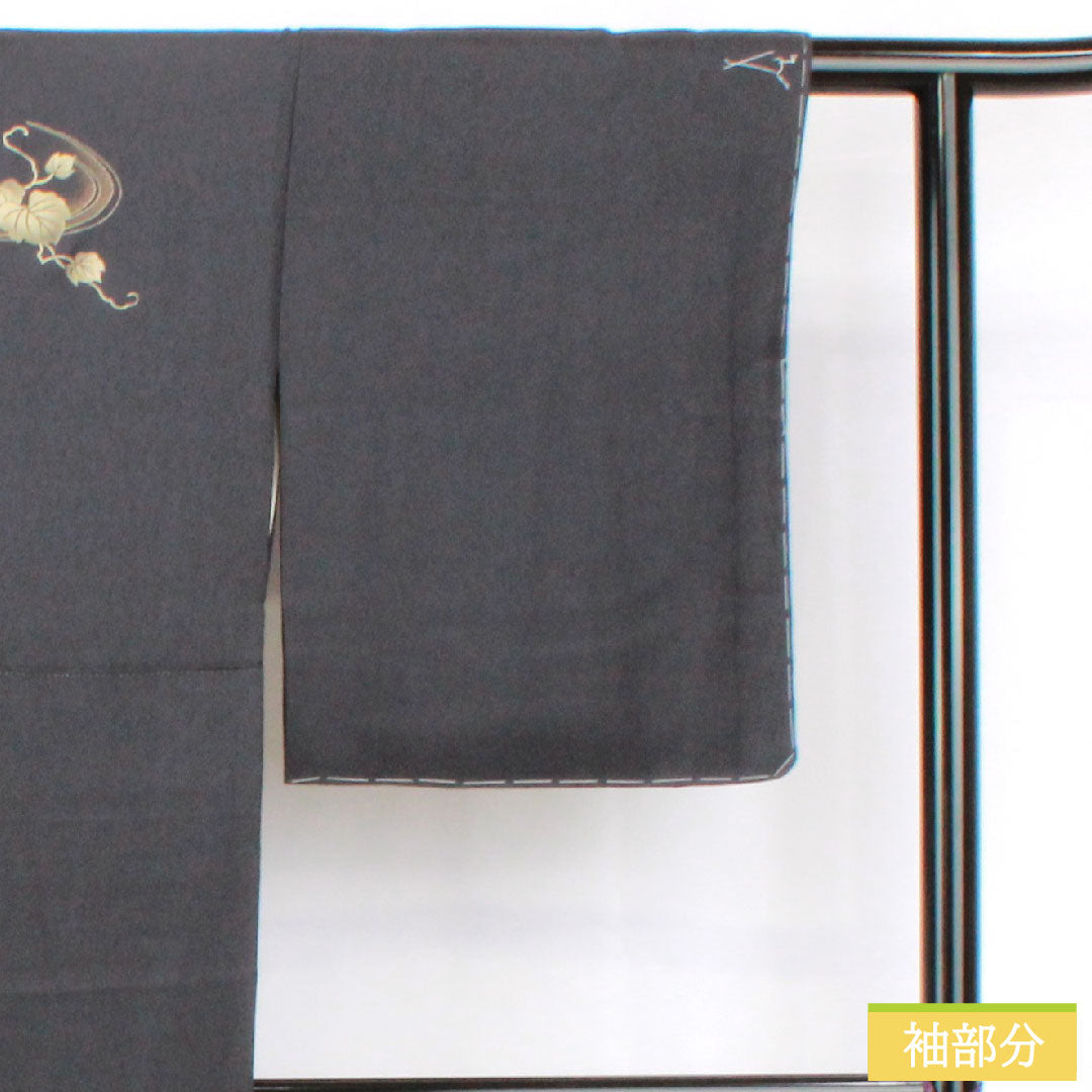 訪問着 正絹 袷 身丈150cm 裄丈62cm 黝色(ゆうしょく) 京友禅 鶴 草花模様 しつけ糸付き 未使用品 Sランク 黒系 1112005532110