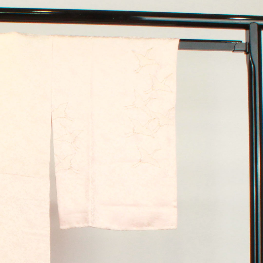 長襦袢 正絹 身丈135cm 裄丈68cm 袷 フォーマル 鶴 部分絞り 絵羽付け Sランク ピンク系 1129000532413