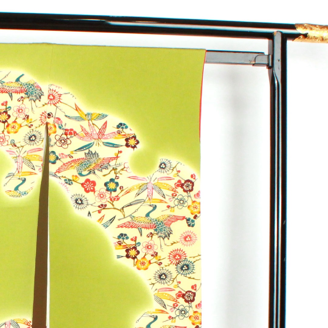 振袖 身丈162cm 裄丈65cm 袷 青丹色 京紅型 吉祥文様 正絹 Sランク 緑系 1113000872419