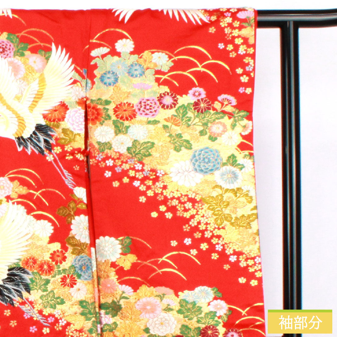 色打掛 正絹 Aランク 身丈194cm 裄丈67cm 唐織 鶴 菊 桜 袷 赤系 1110000953912
