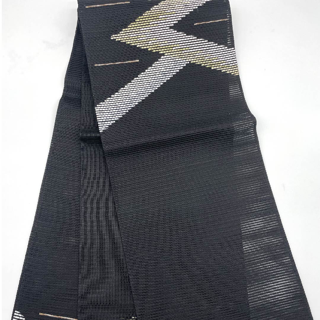 (Brand new, unused) Fukuro Obi, Summer Obi, Black, Geometric Pattern, Summer, Obi Length 442cm, Pure Silk, NEW Rank, Point Pattern, Semi-Formal, Black, 1123008471310