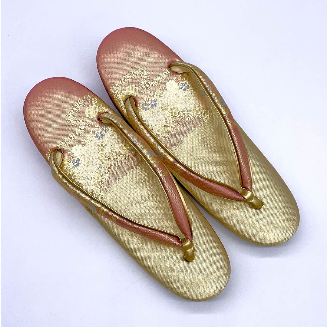 (New old stock) Formal sandal and bag set, gold, unused, cherry blossom, classic pattern, M size, gold, S rank, 1133000162321