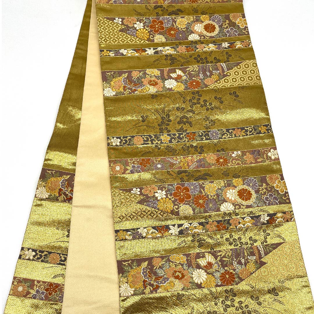 袋帯 金色 吉祥文様 古典柄 帯丈429cm 正絹 Sランク 六通 フォーマル 金系 1123009532321