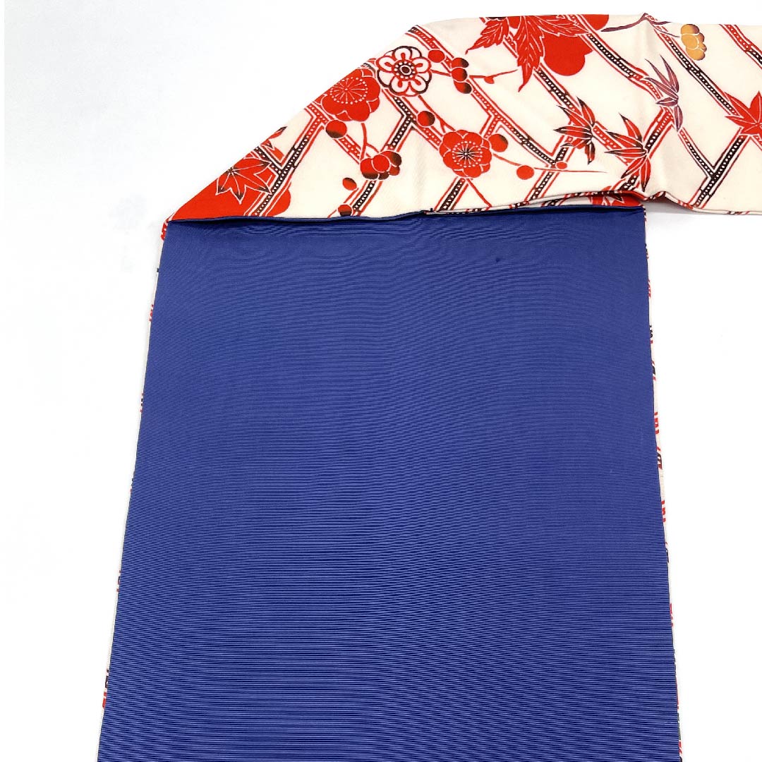 名古屋帯 白色 京紅型 牡丹 梅 竹 帯丈364.5cm 正絹 Aランク ポイント柄 カジュアル 白系 1124004803311 名古屋仕立て