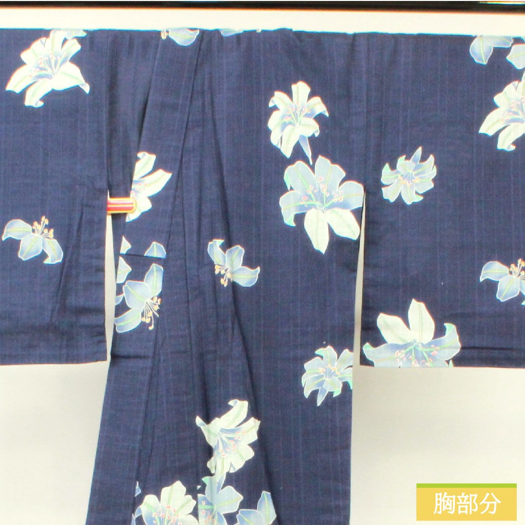 Yukata Cotton Length 166cm Sleeve length 64.5cm S rank Single layer Navy blue Smoke color Casablanca 1118005142518