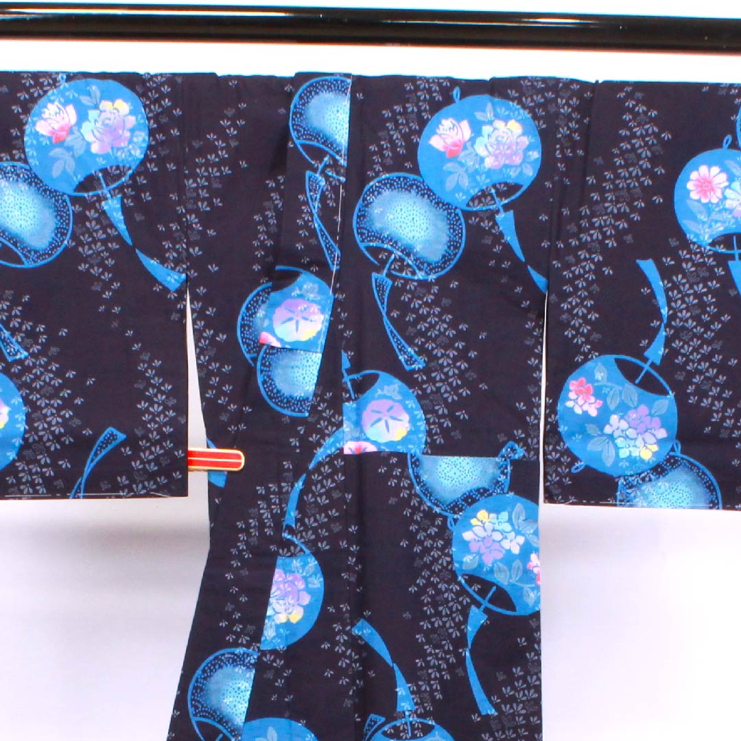 浴衣 濃紺色 風鈴 木綿 Sランク 単衣 身丈154cm 裄丈63.5cm 紺系 1118004382218