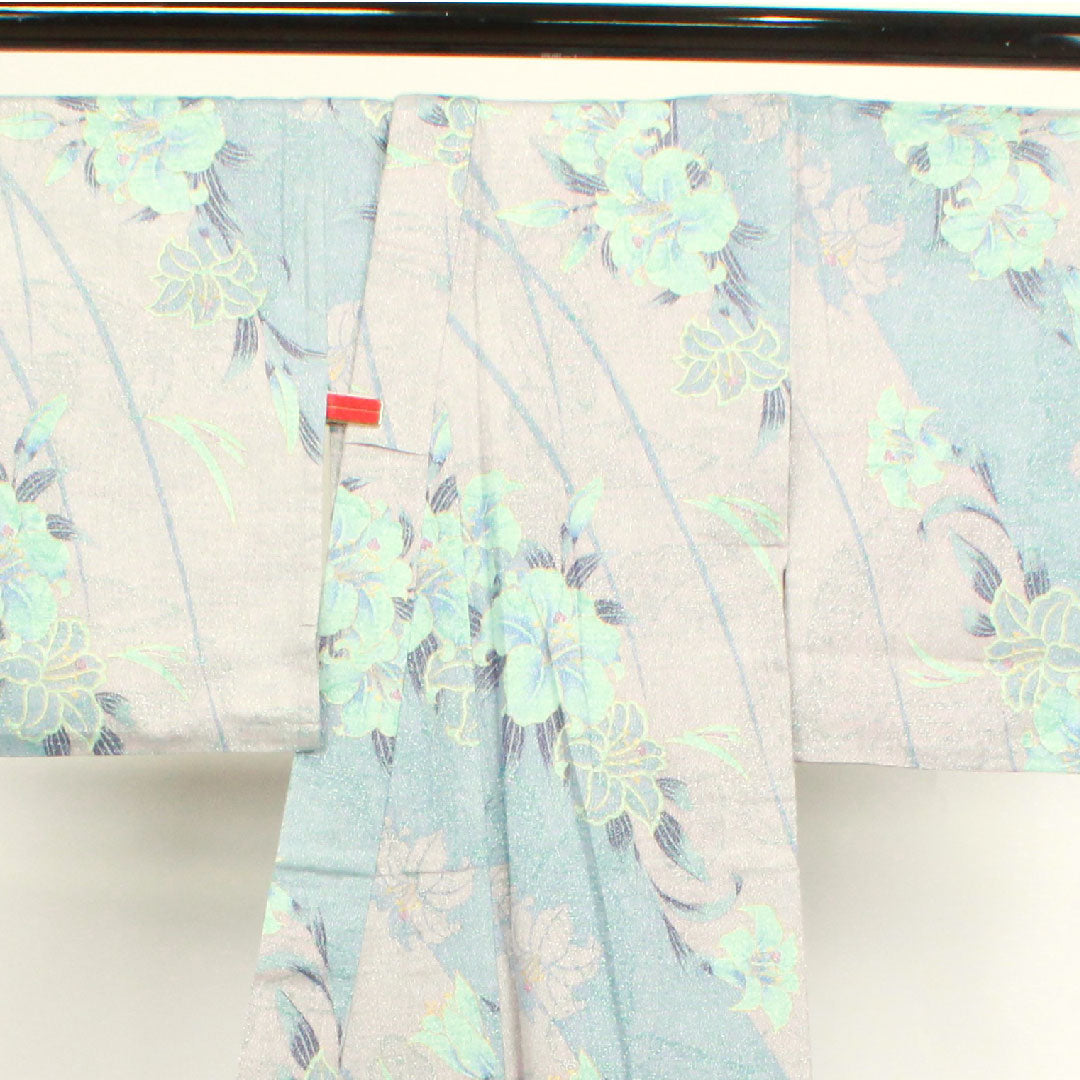 浴衣 鈍紫色 カサブランカ 銀通し 木綿 Sランク 単衣 身丈162cm 裄丈65.5cm グレー系 1118003822422