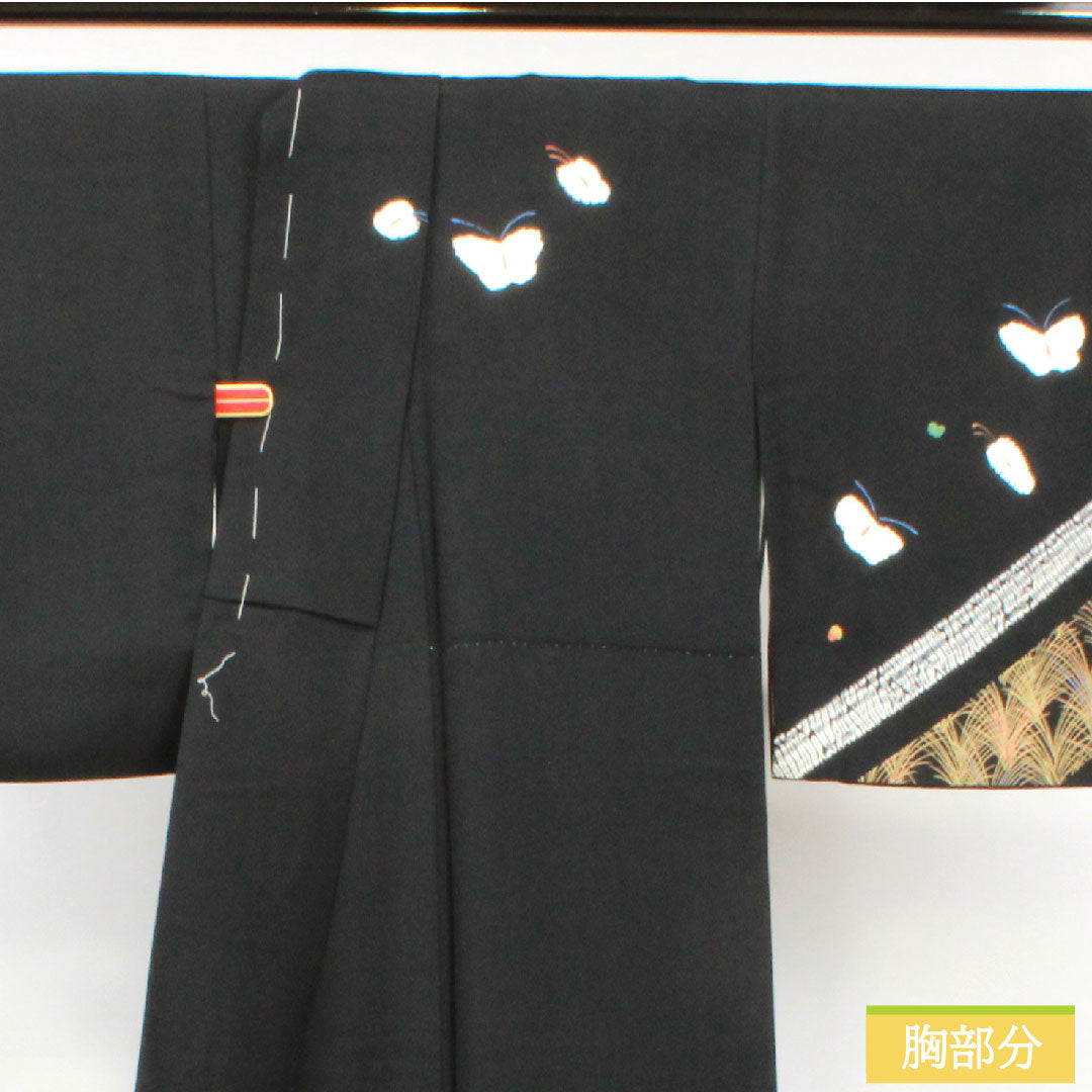 訪問着 正絹 袷 身丈157.5cm 裄丈63.5cm 絞り 蝶 Aランク 黒系 1112004393310