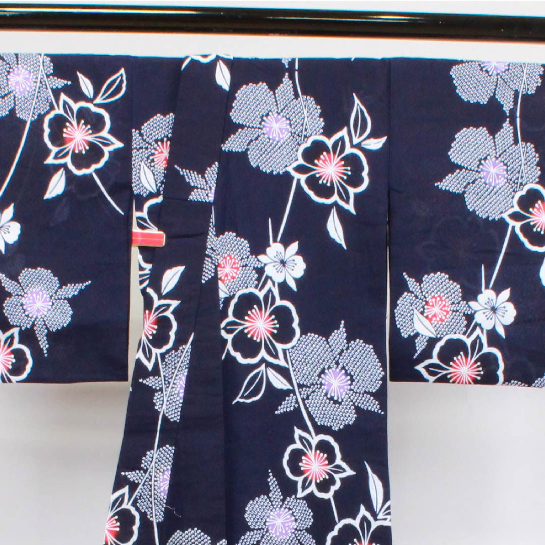 浴衣 濃紺色 桜木綿 Sランク 単衣 身丈154cm 裄丈64cm 紺系 1118004412218
