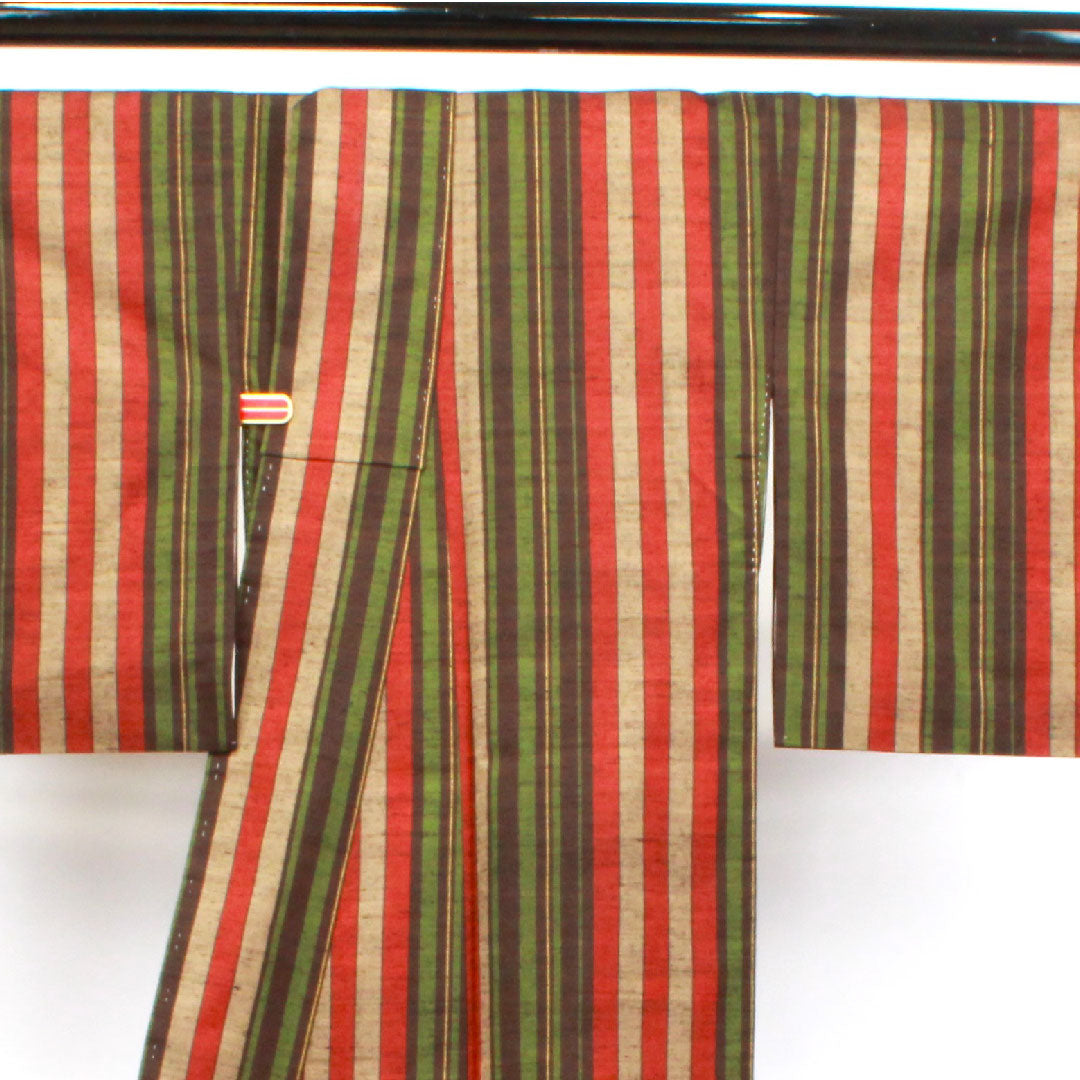 Tsumugi Length 160cm Sleeve length 66cm Striped Pure silk A rank Awase Gradient 1116002463499