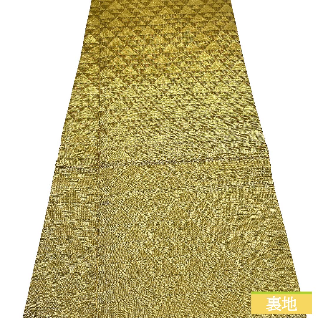 袋帯 正絹 金色 七宝つなぎ 帯丈447cm Sランク 六通 セミフォーマル 金系 1123011432321