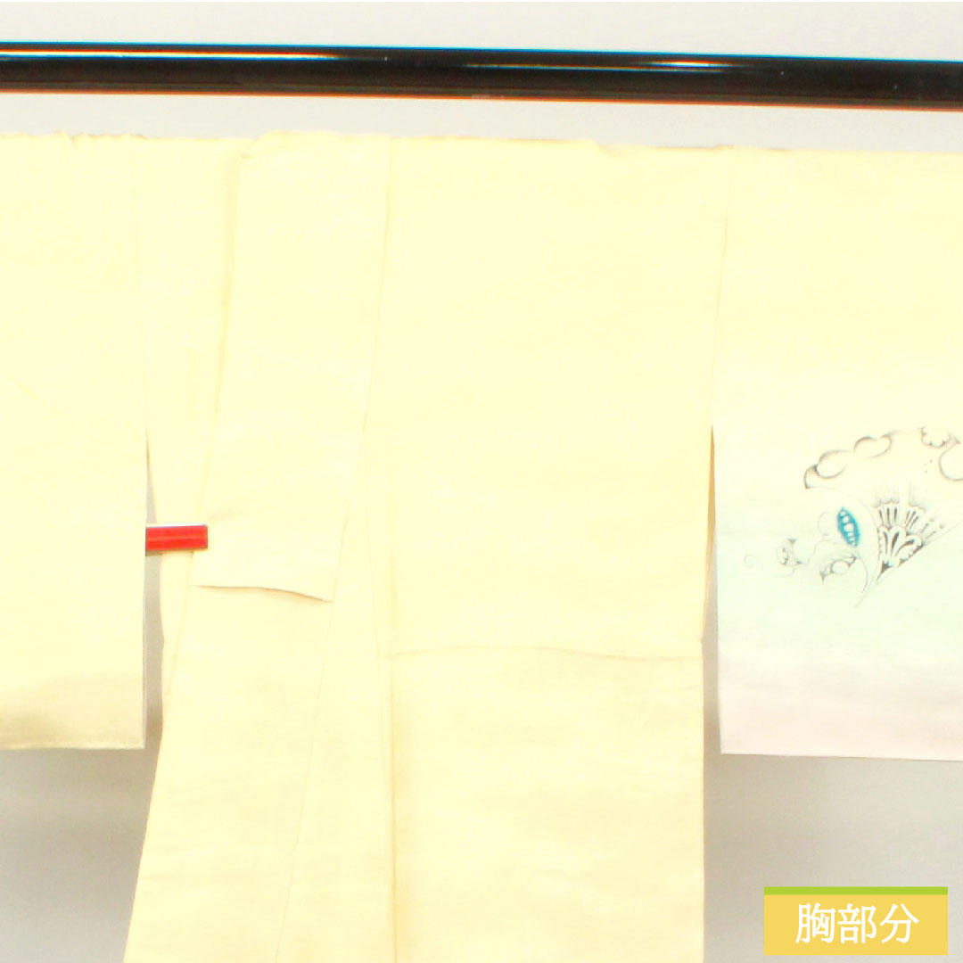 Homongi, pure silk, lined, length 171.5cm, sleeve length 72.5cm, lacquered color, Tsujigahana pattern, basting thread included, unused, S rank, cream color, 1112003452615