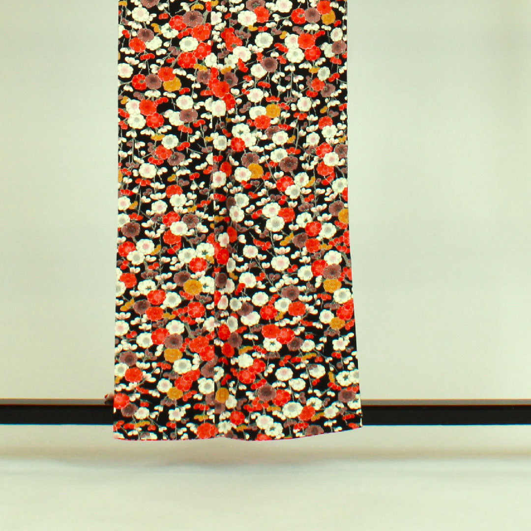 小紋 身丈158.5cm 裄丈61cm 袷 梅柄 正絹 Sランク 黒系 1115000472310