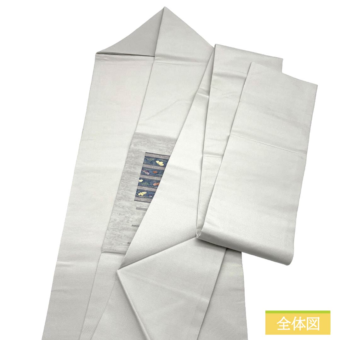 名古屋帯 正絹 Sランク 名古屋仕立て 雲井鼠色(くもいねずいろ) 花柄 横段 帯丈380.5cm ポイント柄 カジュアル グレー系 1124014612422