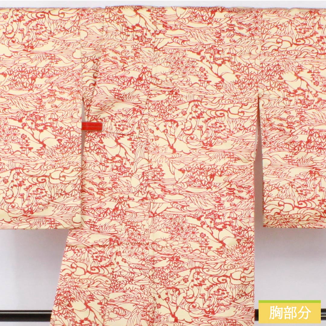 小紋 正絹 身丈162cm 裄丈63cm 袷 東京白茶色(とうきょうしらちゃいろ) 線描き風景画 風景 Sランク クリーム系 1115005222415