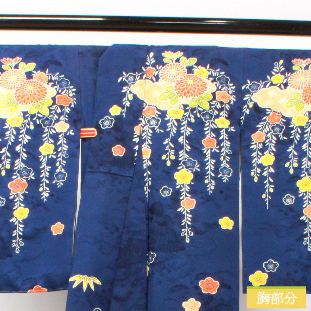 訪問着 正絹 袷 身丈168cm 裄丈63.5cm 濃桔梗色 京友禅 菊 梅 Aランク 紺系 1112003393518