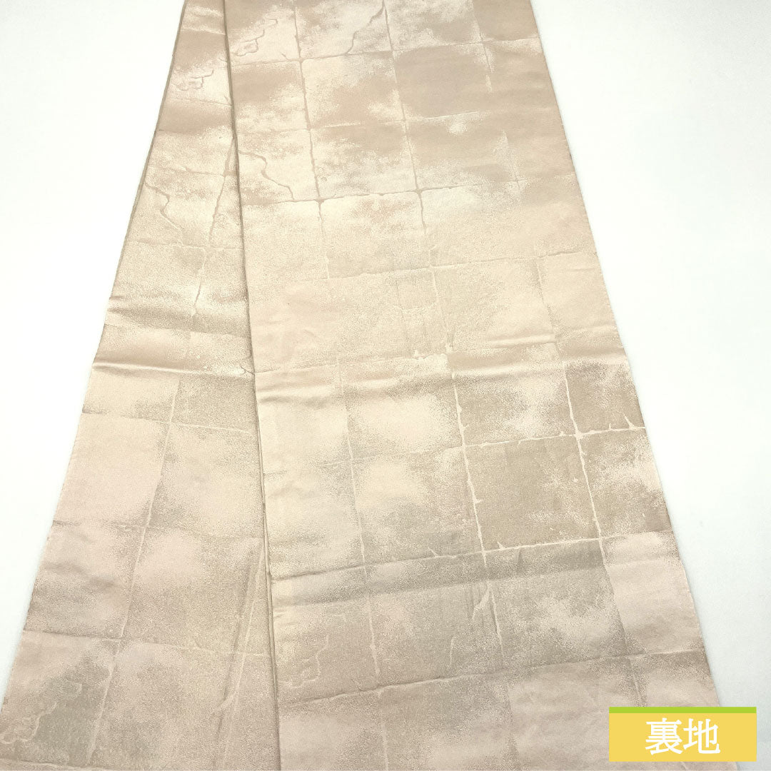 袋帯 ポリエステル Aランク 白茶色(しらちゃいろ) 梅 帯丈426cm 六通 フォーマル ピンク系 1123016053313