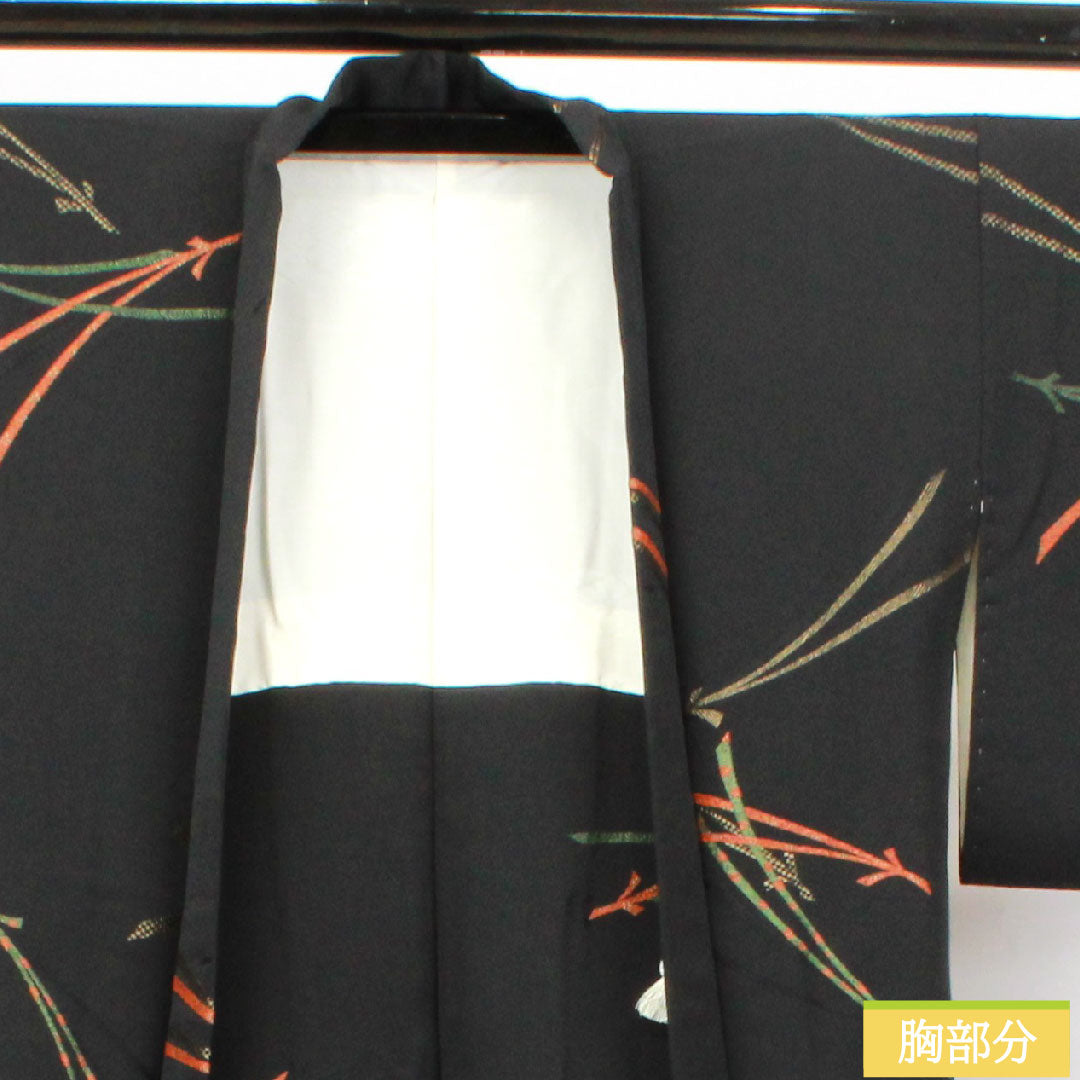 羽織 正絹 身丈78cm 裄丈63.5cm 黒羽織 松葉 一つ紋 桔梗に三つ鱗 Sランク 袷 黒系 1117000822910