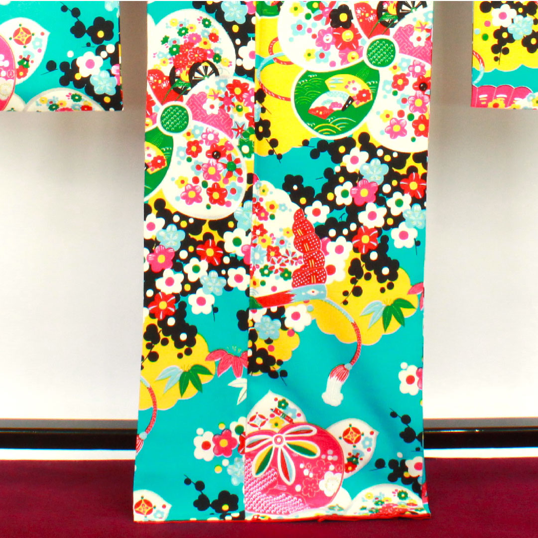 Long-sleeved kimono, length 170cm, sleeve length 70cm, lined, Shinbashi color, washable kimono, plum, poly, S rank, blue, 1113000982617