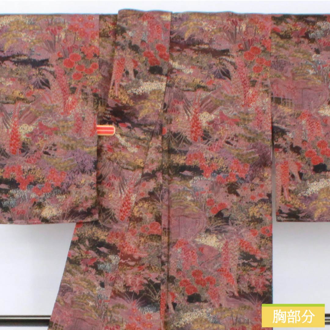 小紋 正絹 身丈153.5cm 裄丈63cm 袷 檳榔子黒色(びんろうじぐろいろ) 型染 古典柄 Sランク 黒系 1115005312210