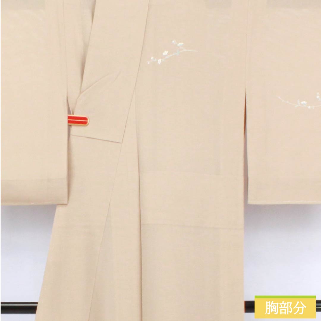 夏物 正絹 訪問着 身丈157cm 裄丈63cm 薄香色(うすこういろ) 草花模様 京友禅 絽 Sランク ベージュ系 1132002752325