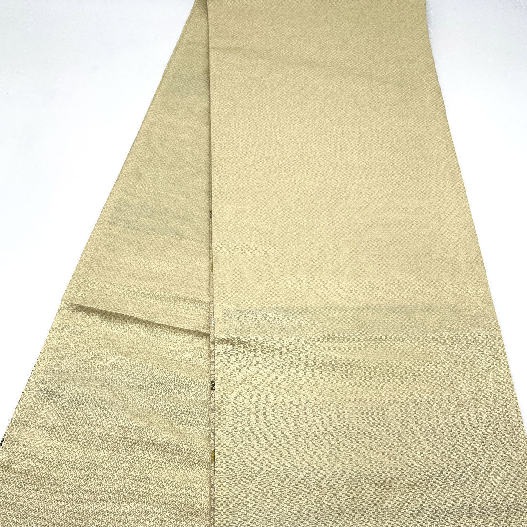 (未仕立)袋帯 砂色(すないろ) 上文錦 正倉院文様 帯丈442cm 正絹 Sランク 六通 セミフォーマル クリーム系 1123004802315