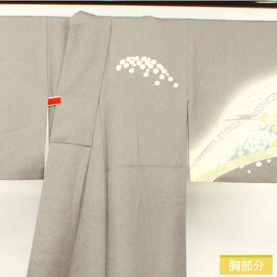 Homongi, pure silk, lined, length 155.5cm, sleeve length 63cm, gray, Oboro-zome, tie-dye, artist's work, abstract pattern, S rank, gray 1112003822322