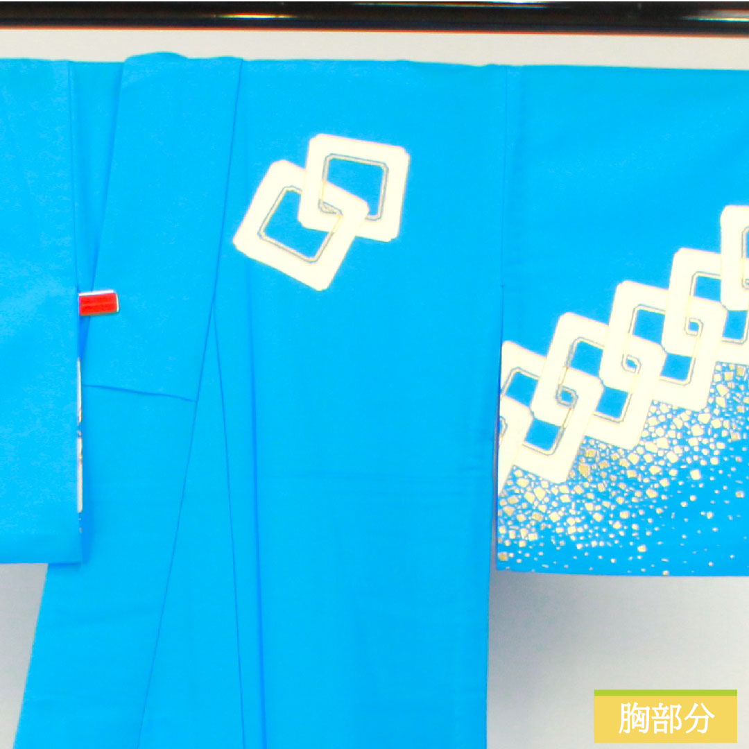 訪問着 ポリエステル 胴抜き 身丈163.5cm 裄丈67.5cm 天色(てんしょく) 洗える着物 𠮷原つなぎ 踊り衣装 付下げ Sランク 青系 1112004262417