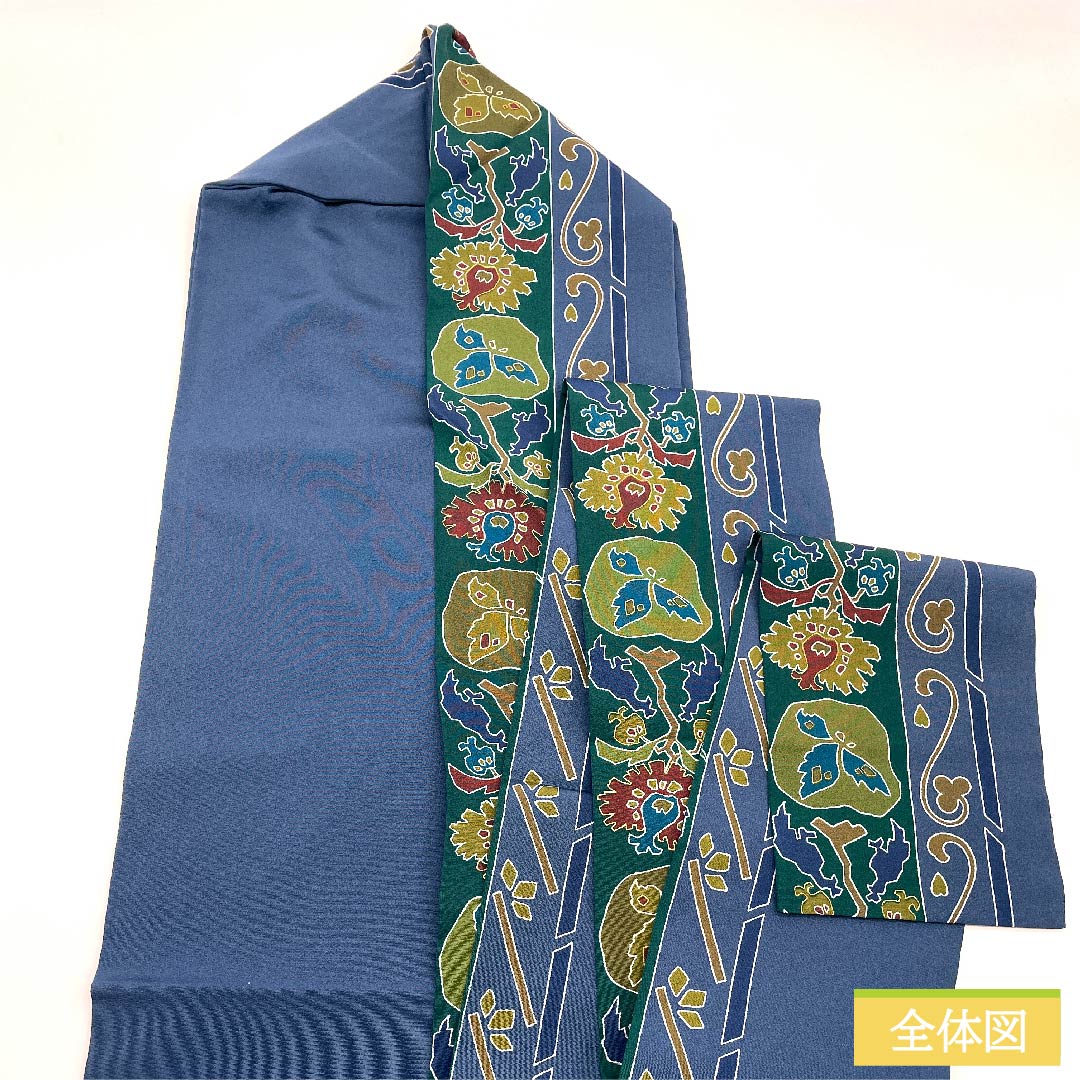 名古屋帯 呉須色(ごすいろ) 染帯 抽象花模様 抽象植物模様 帯丈345cm 正絹 Sランク 全通 カジュアル 紺系 1124006132318 名古屋仕立て