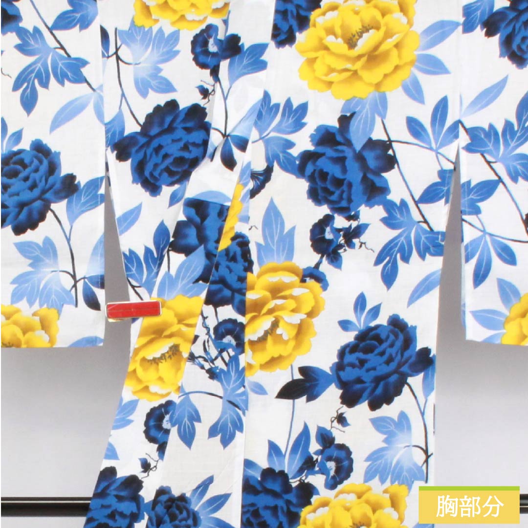 (新品未使用品)浴衣 木綿 身丈163.5cm 裄丈69cm NEWランク 単衣 白系 型染 牡丹 未使用品 1118006801411