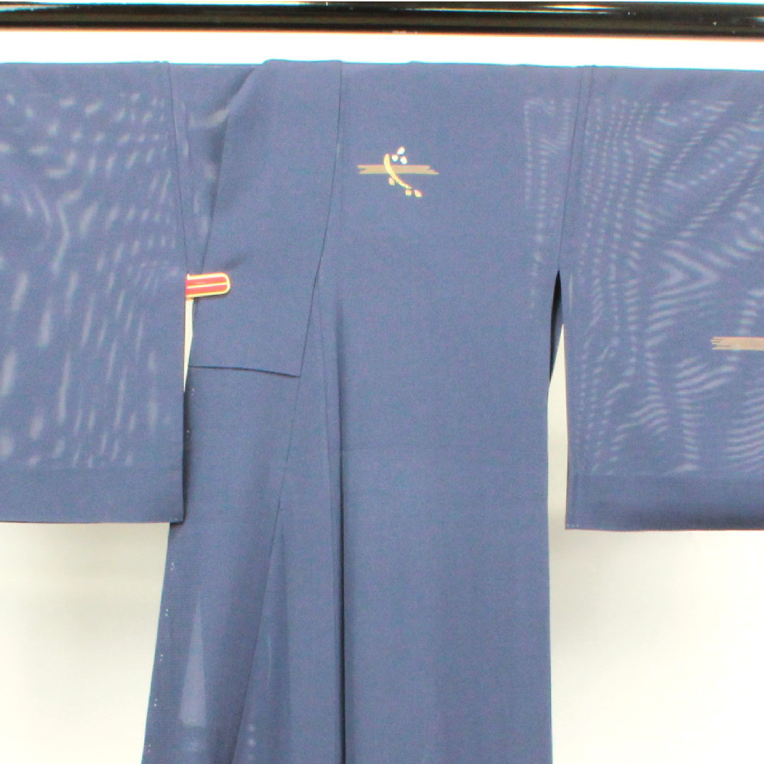 訪問着 夏物 身丈158cm 裄丈66cm 瞑色 絽 竹屋町刺繡 抽象模様 桔梗に三つ鱗 正絹 Sランク 紺系 1112002772318