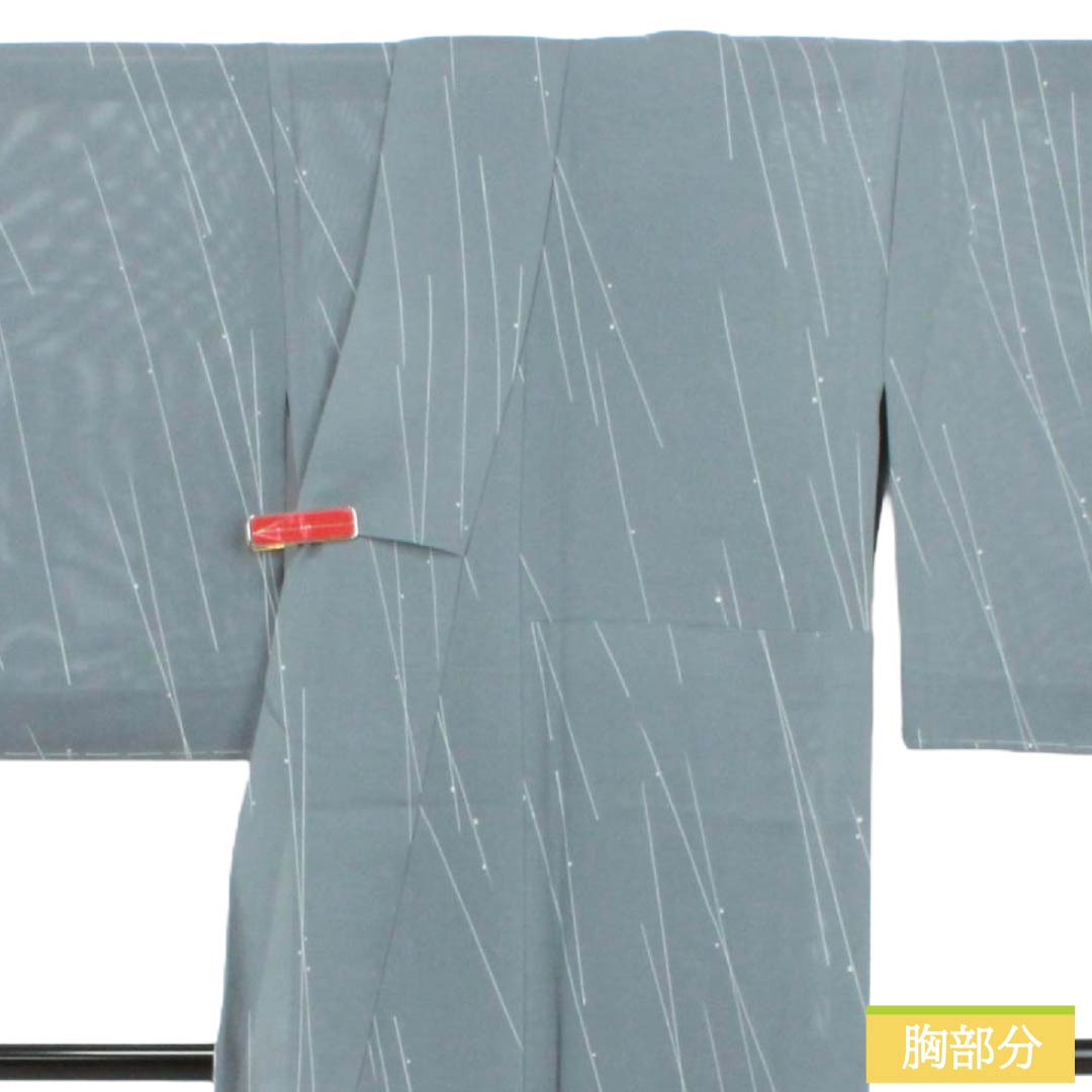 夏物 ポリエステル 小紋 Sランク 身丈162cm 裄丈63.5cm 藍生壁色(あいなまかべいろ) 抽象模様 洗える着物 絽 グレー系 1132003442422