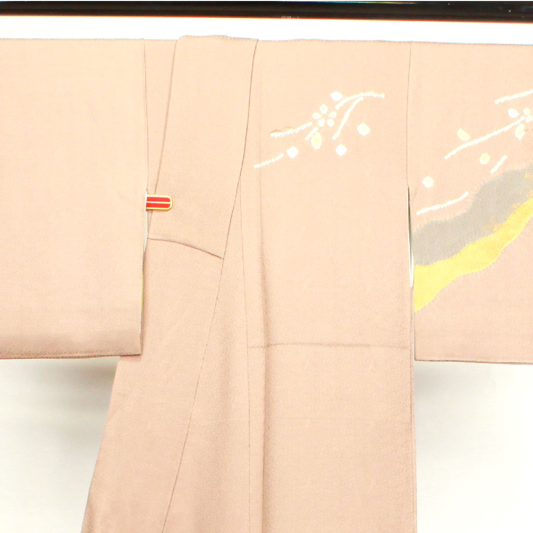 Homongi, lined, length 151.5cm, sleeve length 63cm, plum gray, tie-dye, abstract pattern, pure silk, A rank, brown, 1112002623214