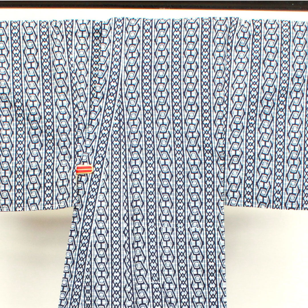 浴衣 男物 幾何学模様 木綿 Sランク 単衣 身丈146cm 裄丈70cm グレー系 1118001642122