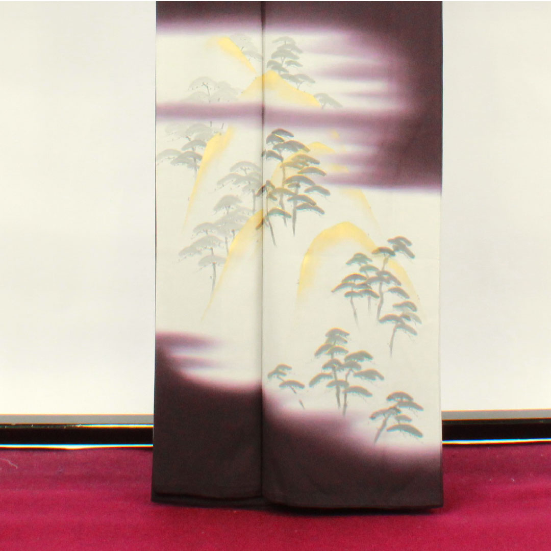 訪問着 袷 身丈164cm 裄丈65cm 紫黒色 作家物 風景模様 正絹 Aランク 紫系 1112002483420