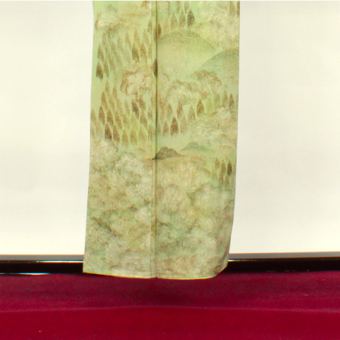 訪問着 袷 身丈156cm 裄丈61.5cm 裏葉色 タタキ染 風景模様 正絹 Aランク 緑系 1112002303319