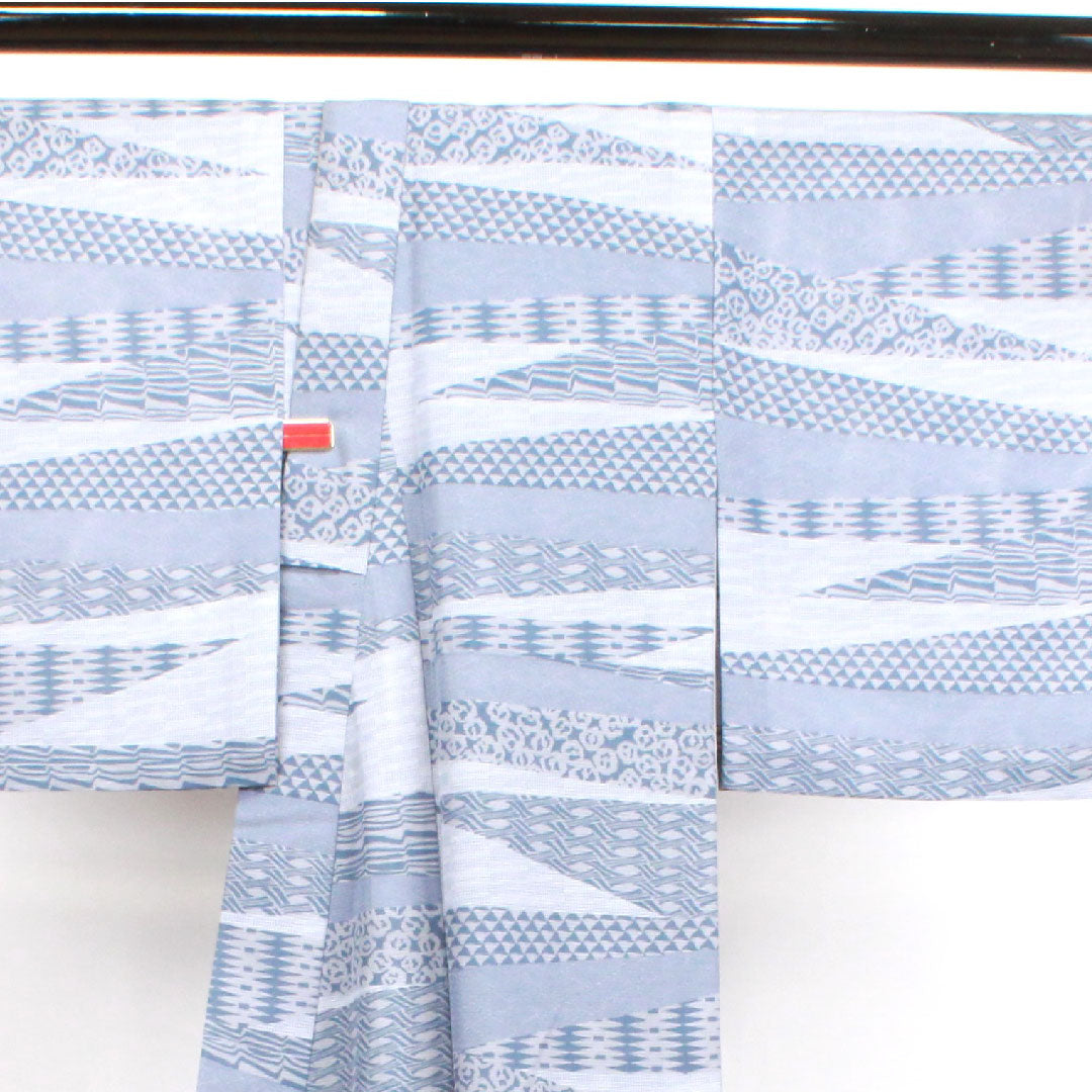 Summer kimono, polyester, komon, length 155.5cm, sleeve length 61.5cm, washable kimono, Edo komon, stencil dyeing, with basting thread, silk, A rank, gray, 1132000453322