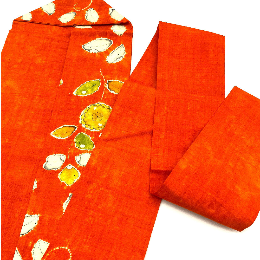 名古屋帯 辻ヶ花 染帯 帯丈352cm 正絹 Sランク 六通 カジュアル 朱系 1124001442316 名古屋仕立て