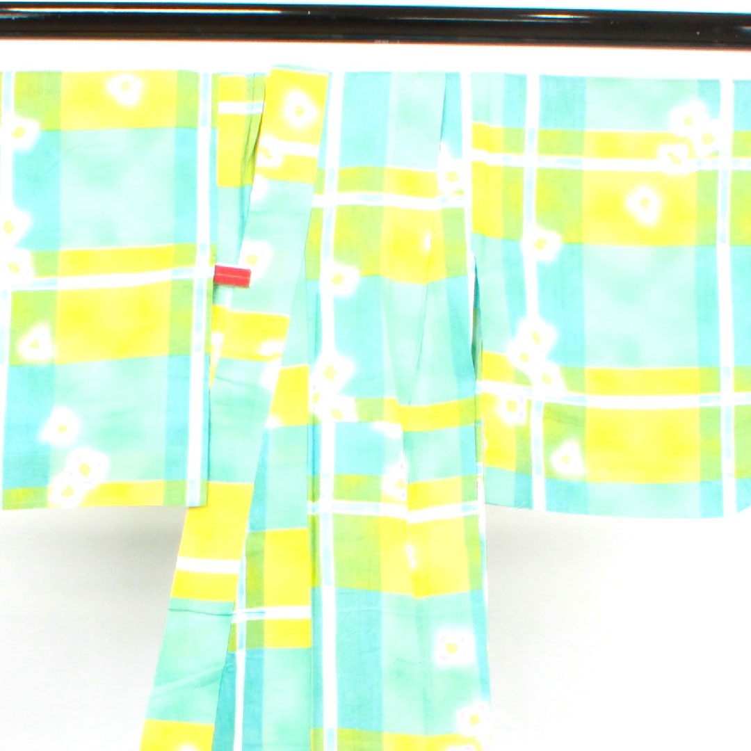 浴衣 しつけ糸付き 未使用品 薄水色 花水木 肩上げ有り 木綿 Sランク 単衣 身丈146cm 裄丈55.5cm 水色系 1118003502124