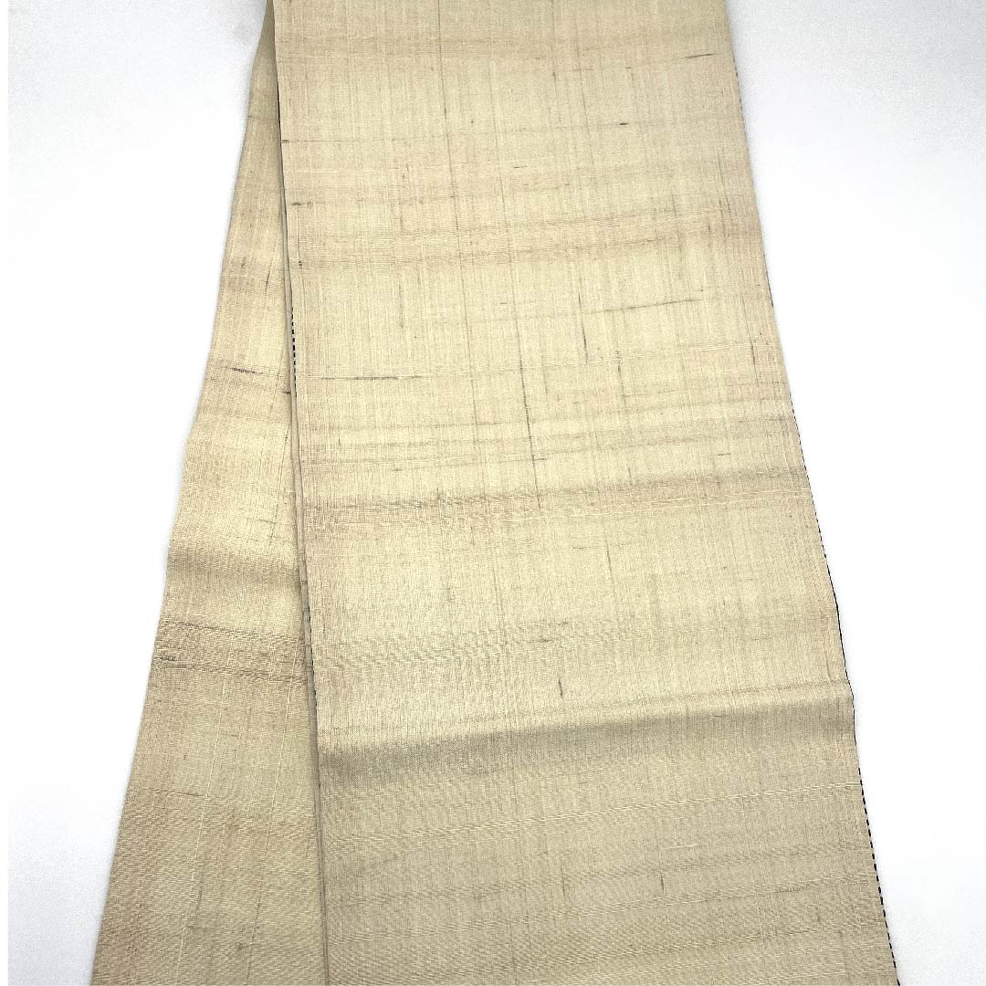 袋帯 生成り色(きなりいろ) 紬地 市松 モノトーン 帯丈446cm 正絹 Aランク 六通 カジュアル ベージュ系 1123009223325