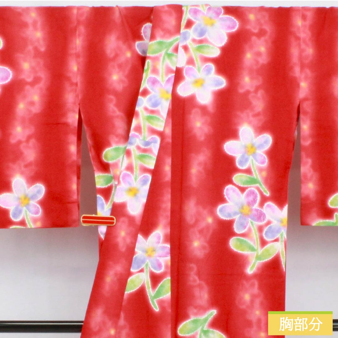 Yukata (Cotton) Length: 165cm, Sleeve Length: 69cm, Rank A, Single Layer, Vermilion, Crimson Silk (Momioiro) with Floral Pattern, Hiromichi Nakano, Product Number: 1118006133516