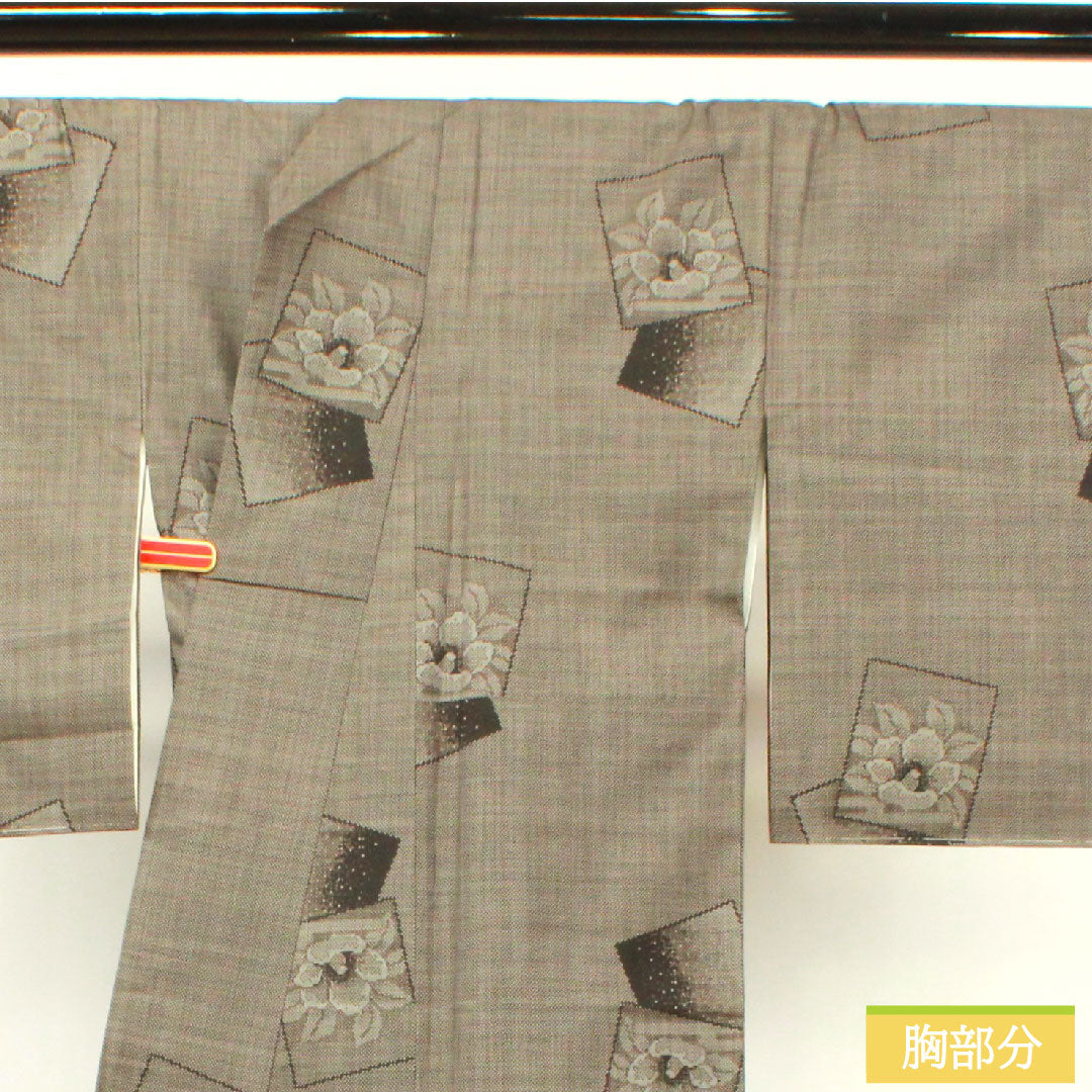 紬 正絹 身丈170.5cm 裄丈67.5cm 大島紬 7マルキ 花模様 しつけ糸付き Aランク 袷 茶系 1116003753614